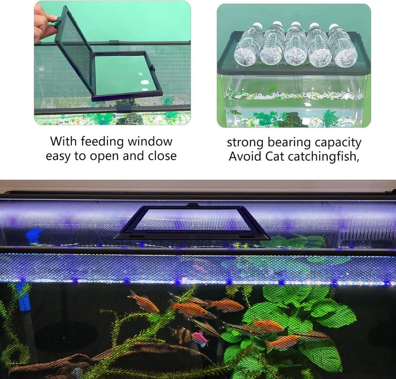 RODENET Magnetic Fish Tank Cover Net Aquarium Lid Mesh Top Hood Cut to Any Size Ventilation Transparency Anti-Jumping Aquarium Cover with Feeding Window(39"X19") - Image 3